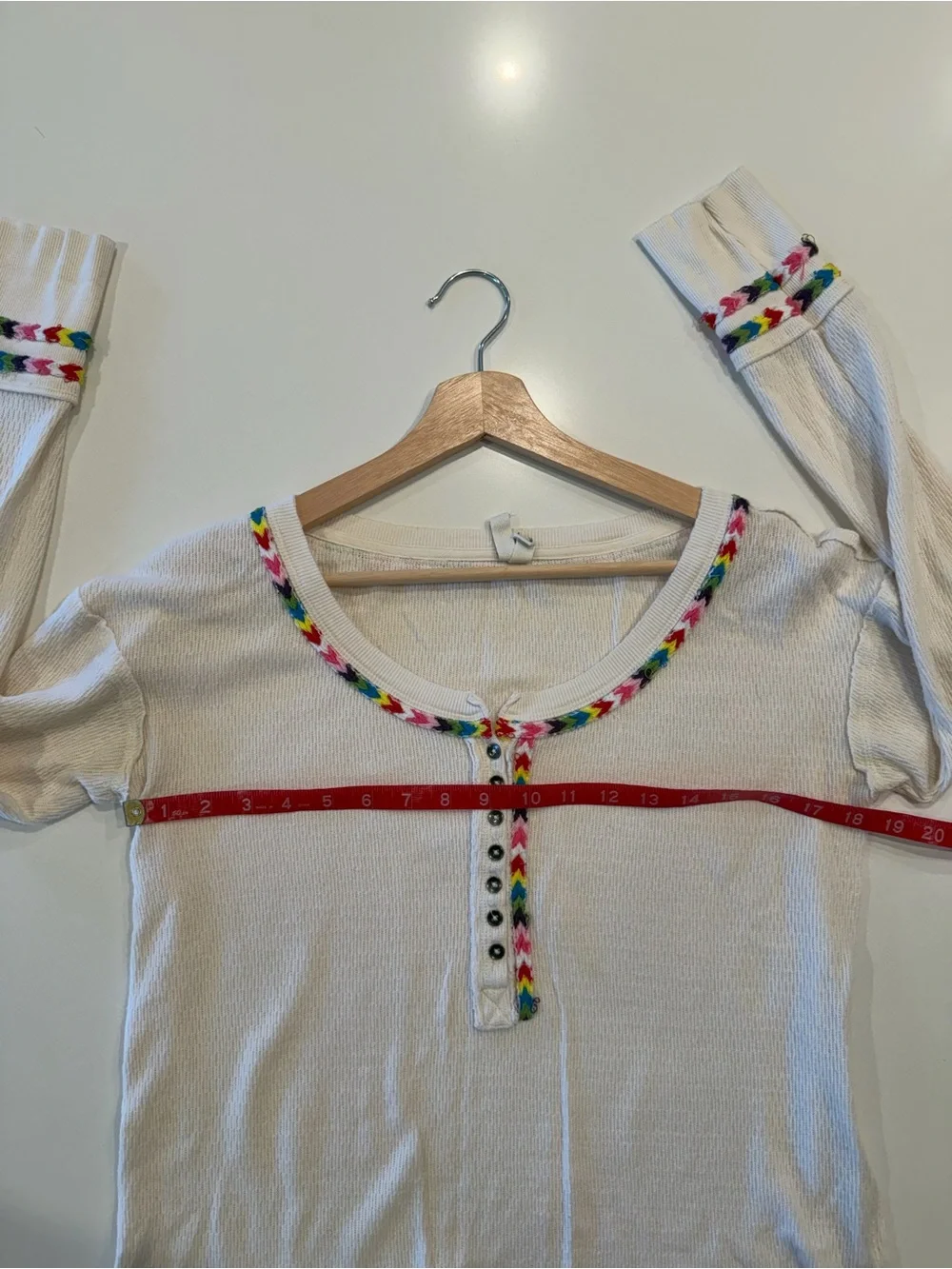 We The Free Cream Waffle Knit Top with Multicolor‎ Trim
